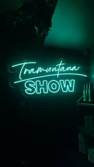 Neon lights from the interior at Buffala L’Escala in Cataluña