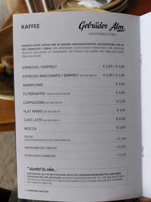 Kaffeeauswahl at Konvent Café, Bäckerei, Kaffeerösterei am Dom in Luebeck