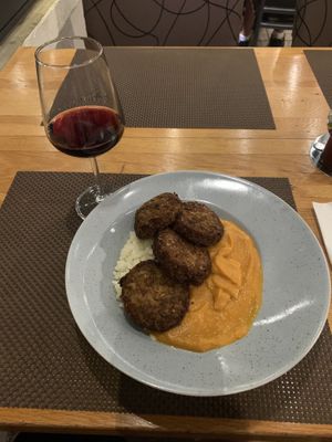House-made vegan meatballs with sweet potato purée and basmati rice   at Bistro Paris in Primorsko-goranska županija