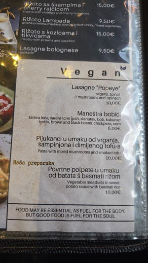 Menu sa 4 veganske opcije. at Bistro Paris in Primorsko-goranska županija