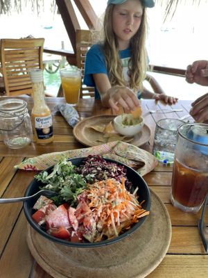 Hippy bowl with tahini dressing and brown rice  at Leaf Eaters Cafe in Bocas Del Toro