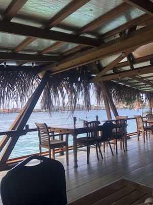 Outdoor seating  at Leaf Eaters Cafe in Bocas Del Toro