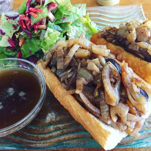 Mushroom dip sandwich at Leaf Eaters Cafe in Bocas Del Toro