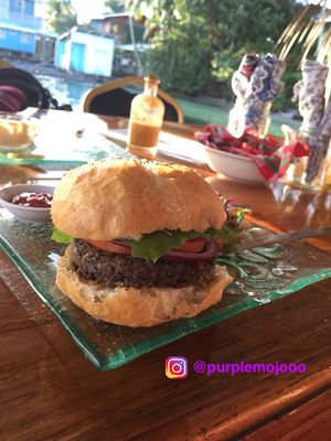 Vegan burger  at Leaf Eaters Cafe in Bocas Del Toro