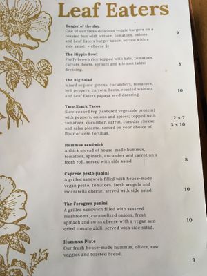 menu at Leaf Eaters Cafe in Bocas Del Toro