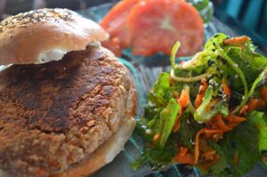 Awesome California Burger  at Leaf Eaters Cafe in Bocas Del Toro