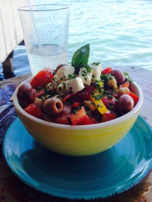 Greek Bowl with quinoa  at Leaf Eaters Cafe in Bocas Del Toro