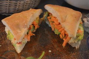 Avo sandwich with fresh veggies!  at Leaf Eaters Cafe in Bocas Del Toro