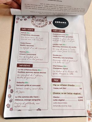 Tea choices at Chat-Rivari Café in Paris