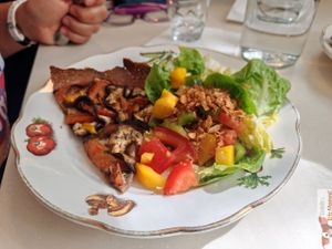 summer vegetable tart with salad at Chat-Rivari Café in Paris