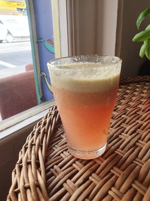 Positive juice made from pear, ginger and lime at Maloko in South East London