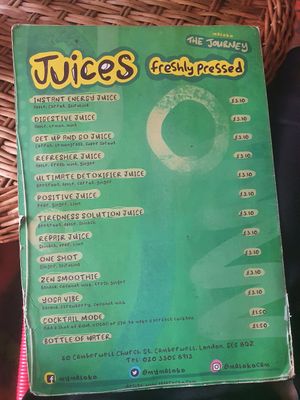 Menu at Maloko in South East London