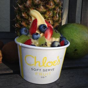 pineapple soft serve fruit with fresh fruit toppings! at Chloe's Soft Serve Fruit in Water Mill