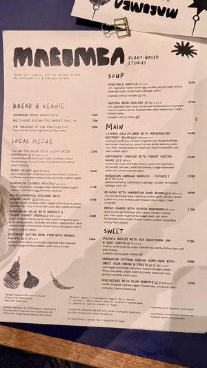 Menu  at Marumba in Budapest