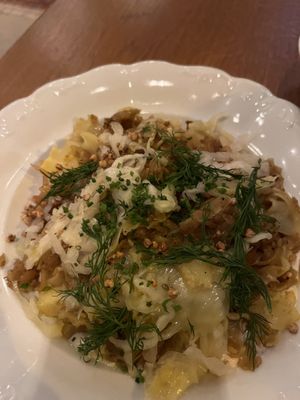 Hungarian noodles with cabbage  at Marumba in Budapest