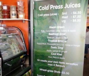 drinks menu at D'Lish Love Your Body Wholefoods in Cairns