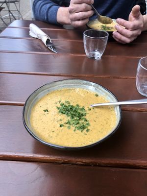 Cold vegetable soup - bread not pictured  at L'Acoustic in Selestat