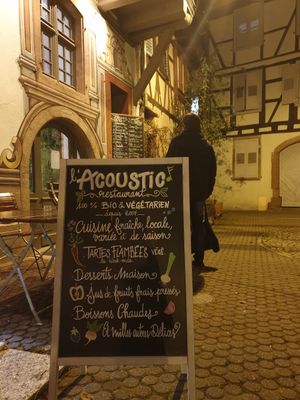 Sign outside at L'Acoustic in Selestat