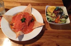 Lasagna with a garden salad. at Bonnys Vegetarian and Organic Cuisine in Montreal