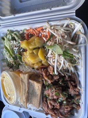 Plant-based Lemongrass Chicken with Mango Vermicelli (Sub tofu for spring rolls)  at Nan's Noodle House in Calgary