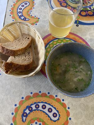 Broth, kombucha and bread  at Baratza Kafea in Pamplona