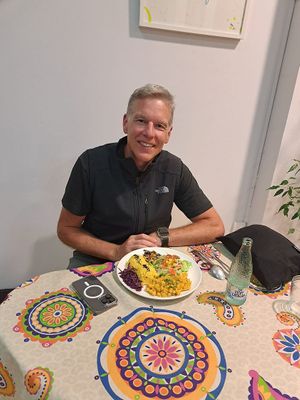 NIce guy nourishing in Baratza to continue the Camino. at Baratza Kafea in Pamplona