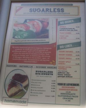 Partial menu, 2014 at Sugarless in Amsterdam