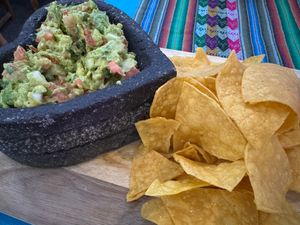 Guacamole and housemade chips at Mas Amor in Chico