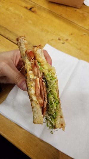 ALT sandwich on Sourdough bread! at Starving Artist Creperie and Cafe in Lee
