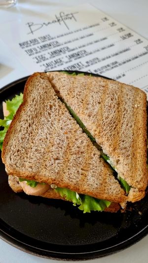 "Sausage" sandwich. Adding vegan egg wasn't a default option, but they kindly added it for me 💚 at Tå-me Vegan Kitchen in Batumi