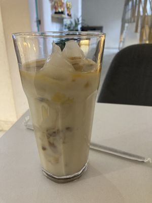 Banana milk lattee  at Tå-me Vegan Kitchen in Batumi