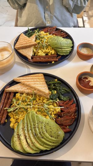 On a photo there is amazing food, so delicious breakfast and it was very nourishing! Desserts are very fresh and tasty! We’re so happy that we discovered this vegan place!!!❤ at Tå-me Vegan Kitchen in Batumi