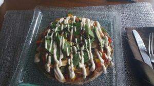 tri-colour pizza! at Divine Earth in Seminyak