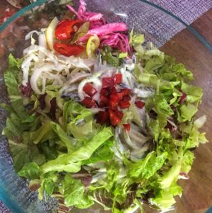 oyster mushrooms w/ creamy coconut lemongrass sauce on zucchini noodles at Divine Earth in Seminyak