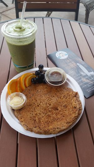 Pancakes and a juice!  at Iss' Magic Mixes Oatmeal Cafe in Mesa