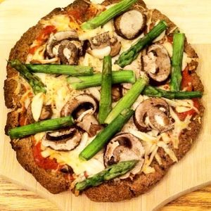 Asparagus Mushroom Wheat-free Personal Pizza. Iss' Magic Mixes crust, only at the Oatmeal Café at Iss' Magic Mixes Oatmeal Cafe in Mesa