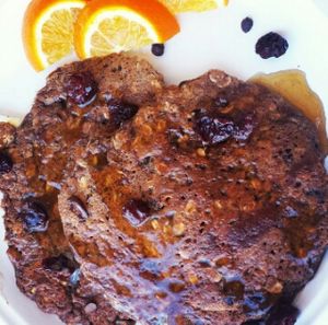 Vegan Chocolate Cherry Pancakes at Iss' Magic Mixes Oatmeal Cafe in Mesa