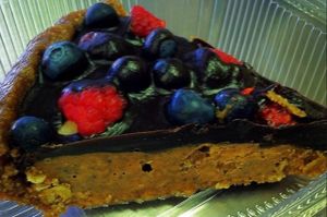 You can even order Raw Holiday Pies from them! This has a pecan and date crust with Iss' Magic Mixes, peanut butter & chocolate chips in the center and topped with fresh fruit and a chocolate coconut oil hard topping  at Iss' Magic Mixes Oatmeal Cafe in Mesa