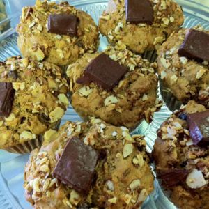 Baked goods are made with sprouted whole grains, which is better for diabetics, has a richer flavor and is a lot less work for your GI track. These almond muffins have a very special treat on top sporting a Stone Gindz vegan salted almond chocolate at Iss' Magic Mixes Oatmeal Cafe in Mesa