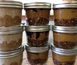 Raw dessert cups all made with Iss' Magic Mixes-Raw Pecan & Date Crusts, fresh nuts butters, coconut oil and organic Dutch Coco Powder & Organic Grade B Maple Syrup. If you bring back your cup-you get $0.50 off your next order at Iss' Magic Mixes Oatmeal Cafe in Mesa
