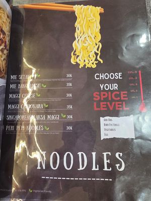 Noodles menu at Baba Ali's Diner in Jakarta Utara
