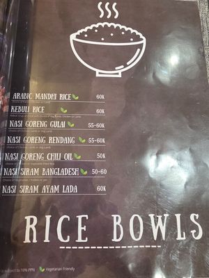 Rice bowls menu at Baba Ali's Diner in Jakarta Utara