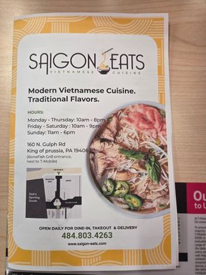 Menu at Saigon Eats in King Of Prussia