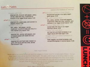 Vegan lunch menu 2 at Zheng Asian Bistro in Glenwood Springs