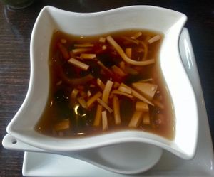 Hot Sour Soup. Has all the spicey bite, but no animal products. at Simple Veggie Cuisine in Rego Park