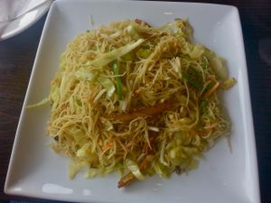 Singapore style mai fun, without shrimp and bacon. Used to be my favorite before I was a vegan. Now this is my new fav without animal cruelty. at Simple Veggie Cuisine in Rego Park