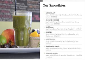 Smoothies Menu at Yummy Green in Victoria