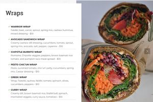 Wraps Menu at Yummy Green in Victoria