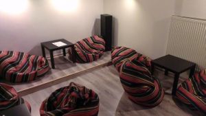 Mysa interior with pillows at Mysa in Warsaw