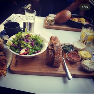 Shakshuka and breakfast board at Anastasia in Tel Aviv